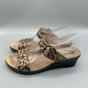 Mephisto Dual Strap Tan Snakeskin Cork Insole Wedge Sandals sz 42 US 11